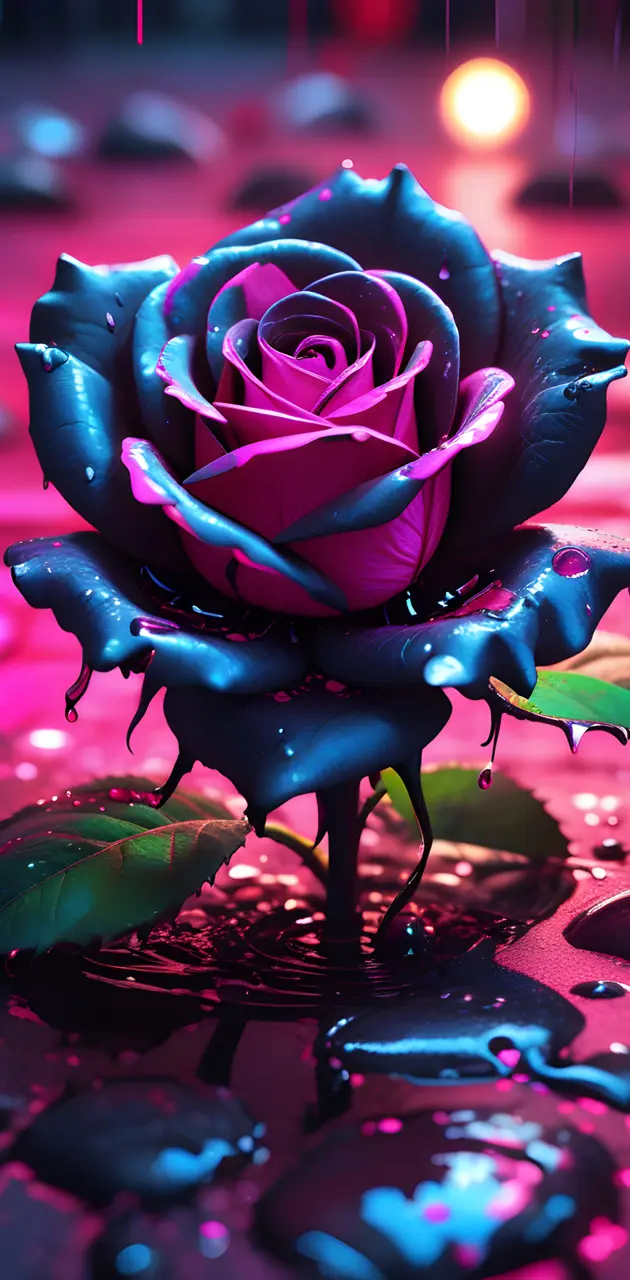 Rose sitting on a table, navy blue, pink rose