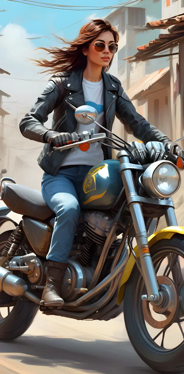 a woman on a motorcycle