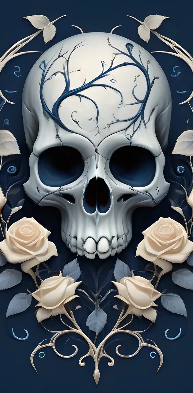 a blue and white skull