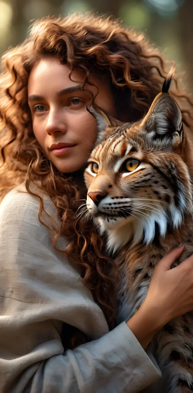 Woman Hugging Lynx