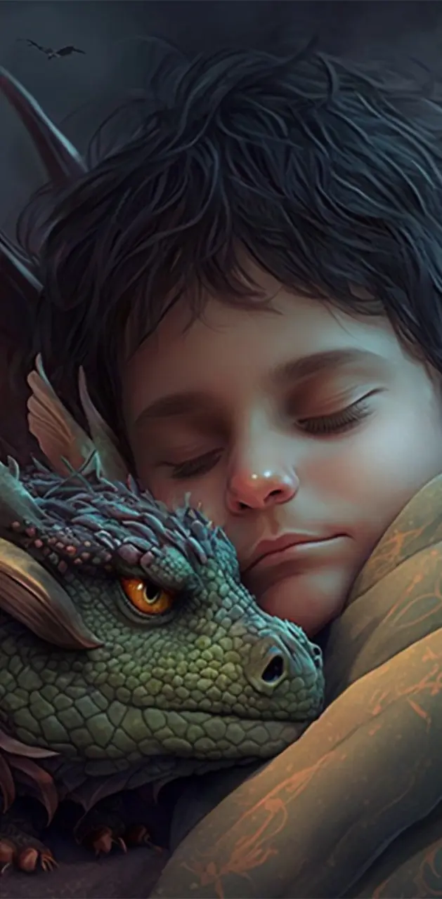 child & baby dragon