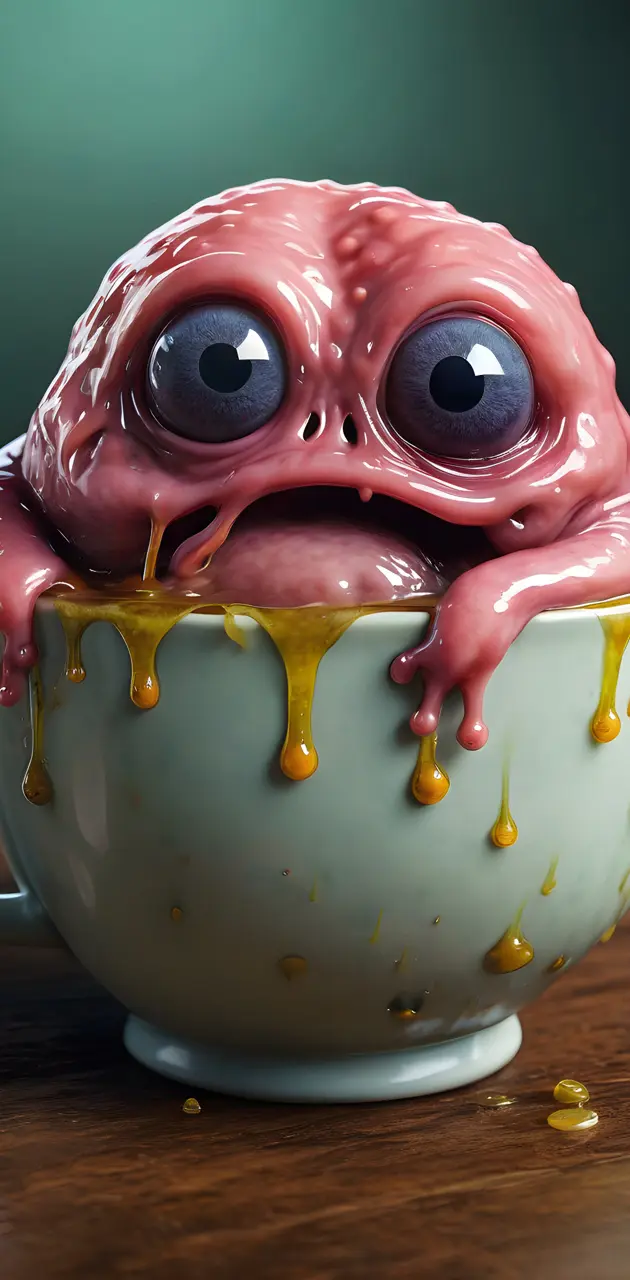 a red and yellow frog on a teacup