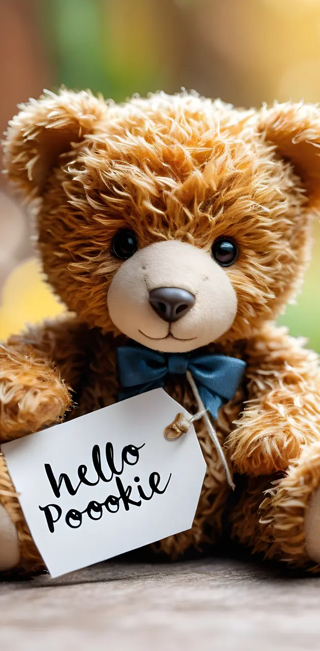 a teddy bear holding a sign