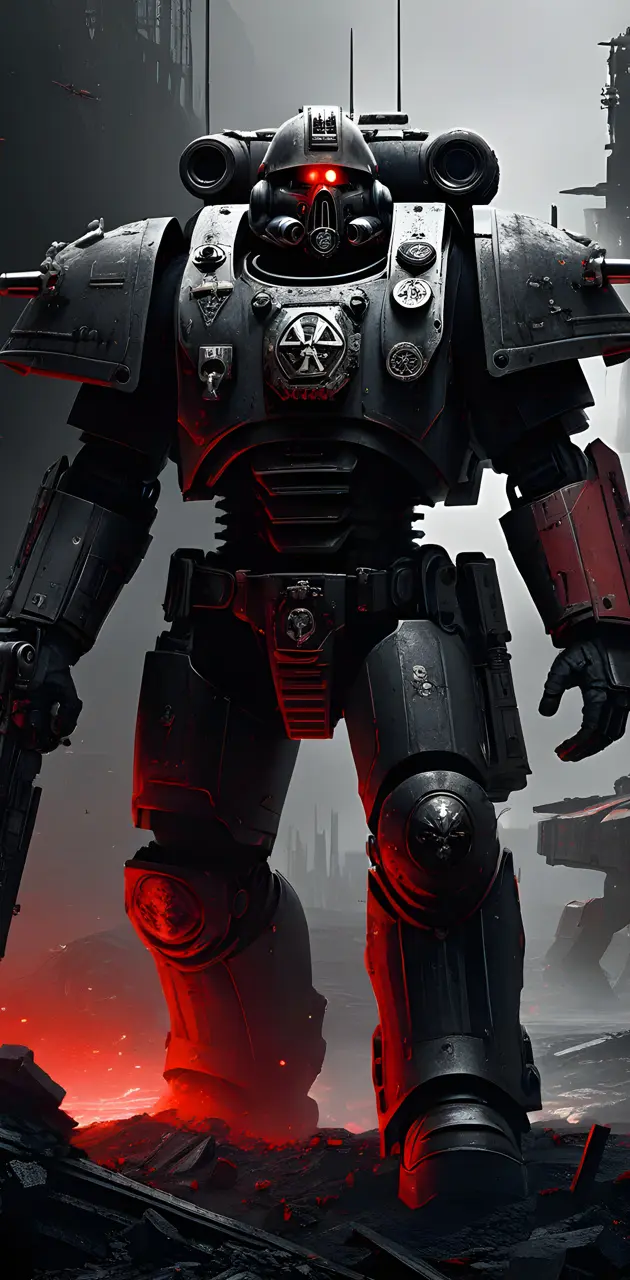 a robot with a red and black body suit