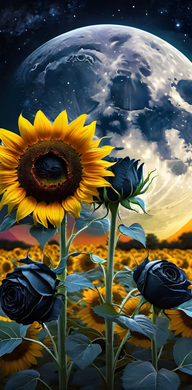 sunflowers and a moon