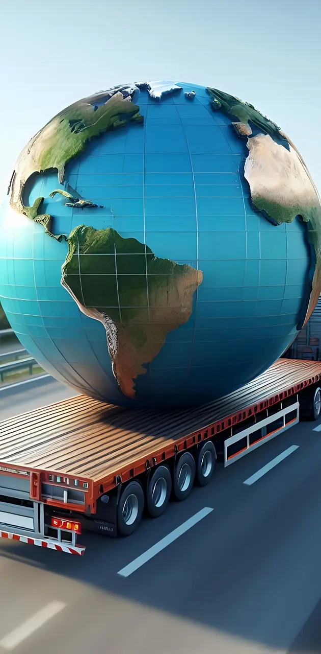a globe being transported by the truck on highwa