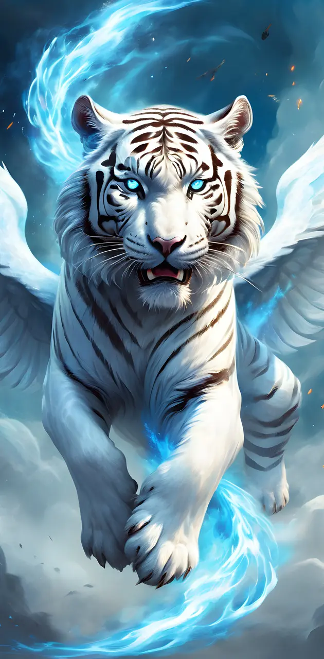 a white tiger in fire