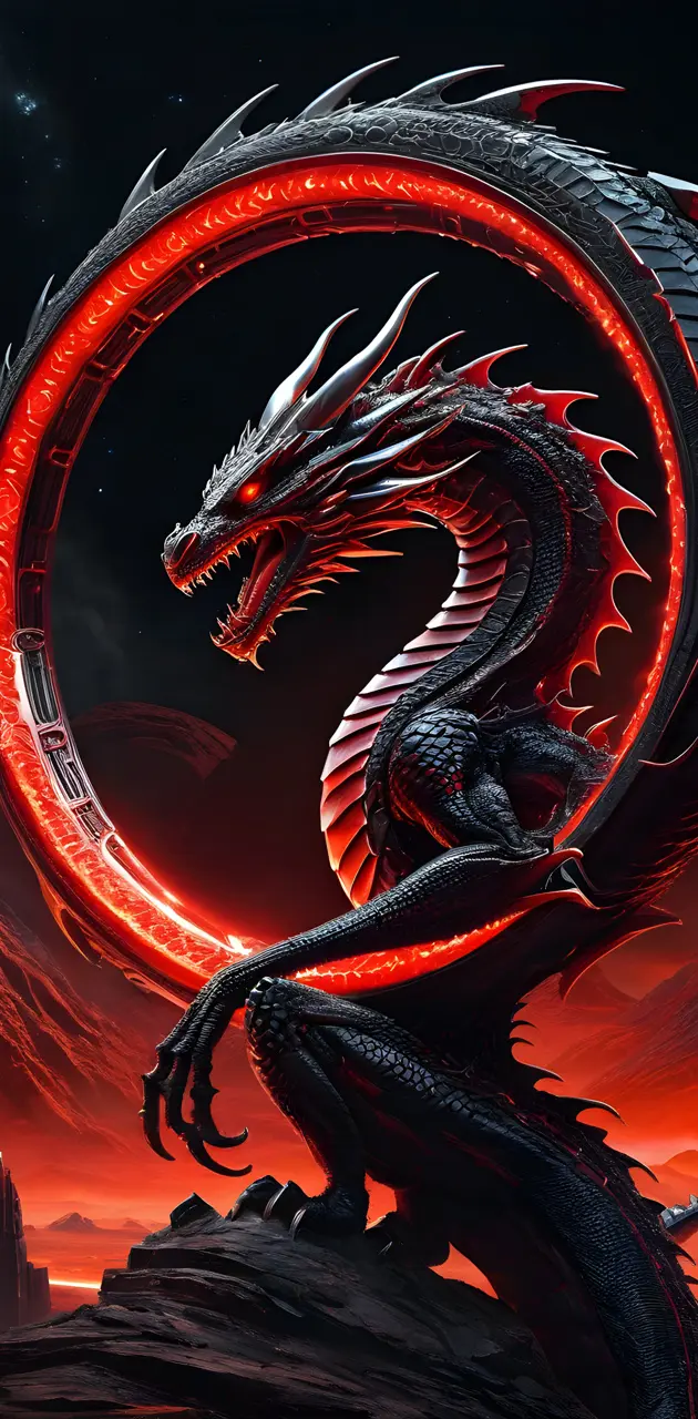 a red dragon with a black background