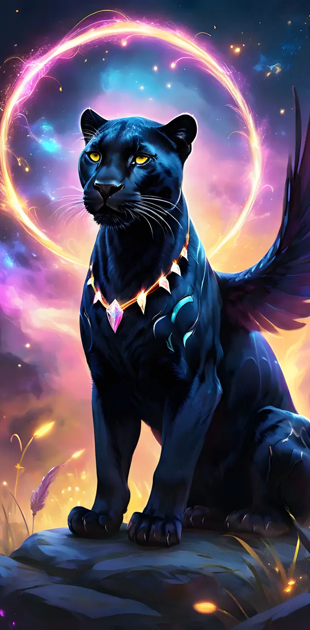 a black panther with a star in the background
