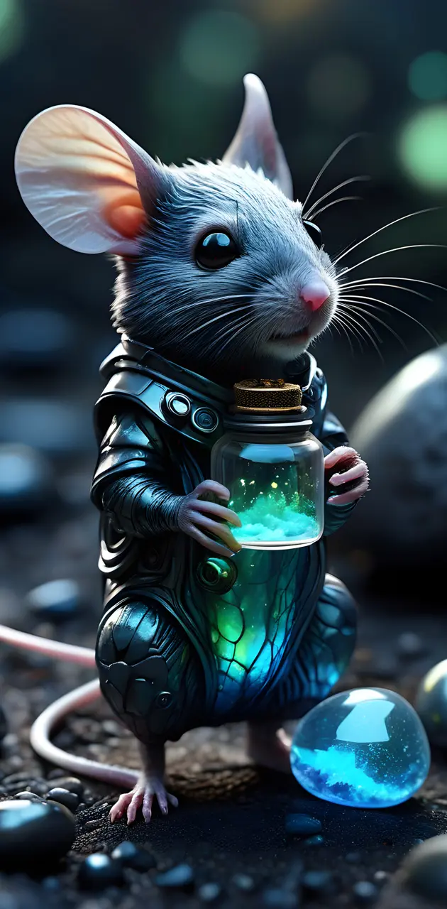 a mouse holding a bottle