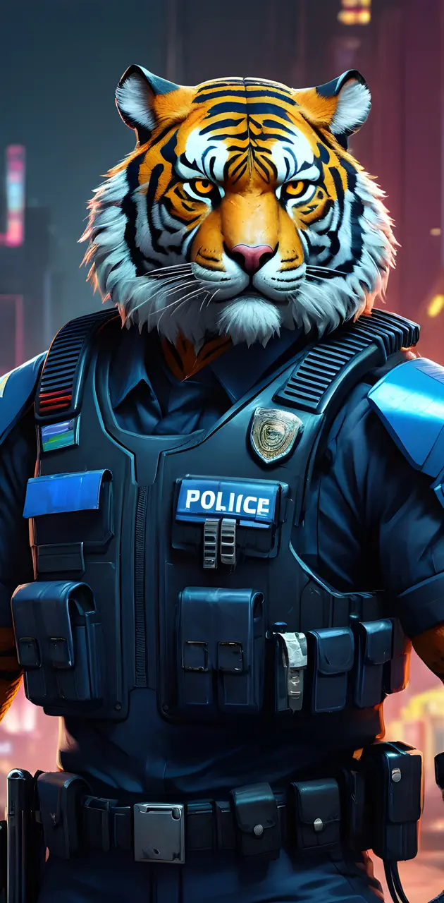 cyberpunk police tiger