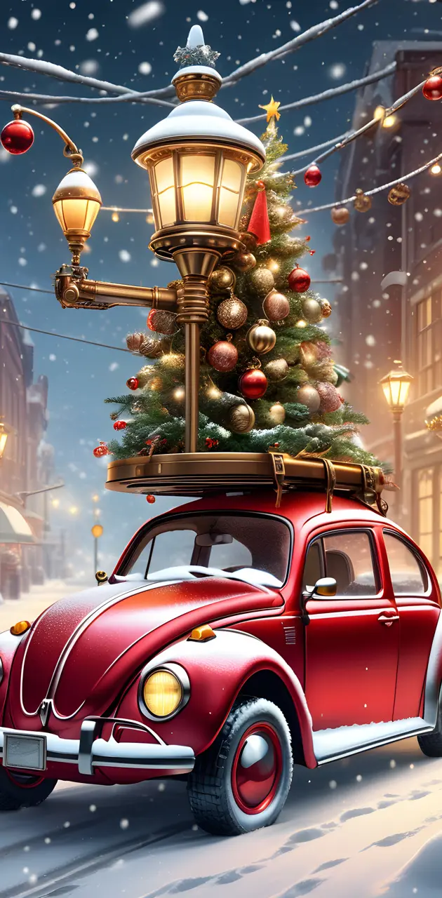 red Volkswagen Christmas tree steampunk