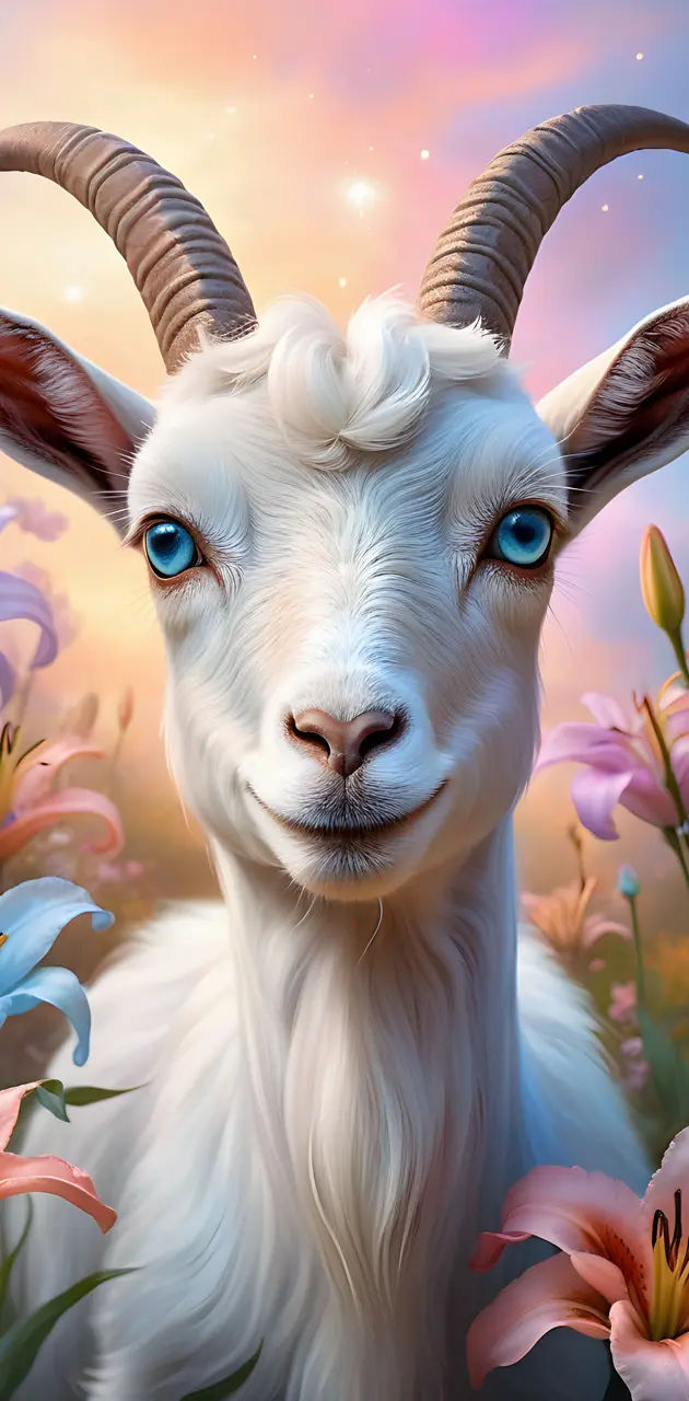 a goat surrounded by flowers
