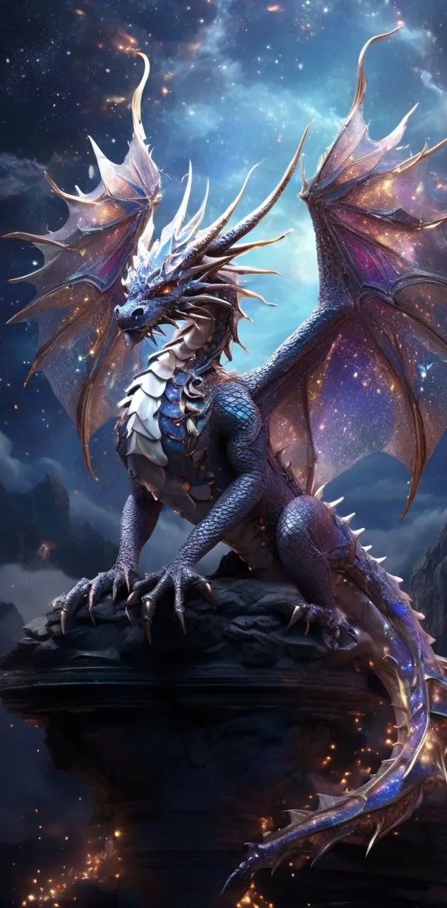 In a dazzling otherworldly dreamscape, a majestic celestial dragon gra