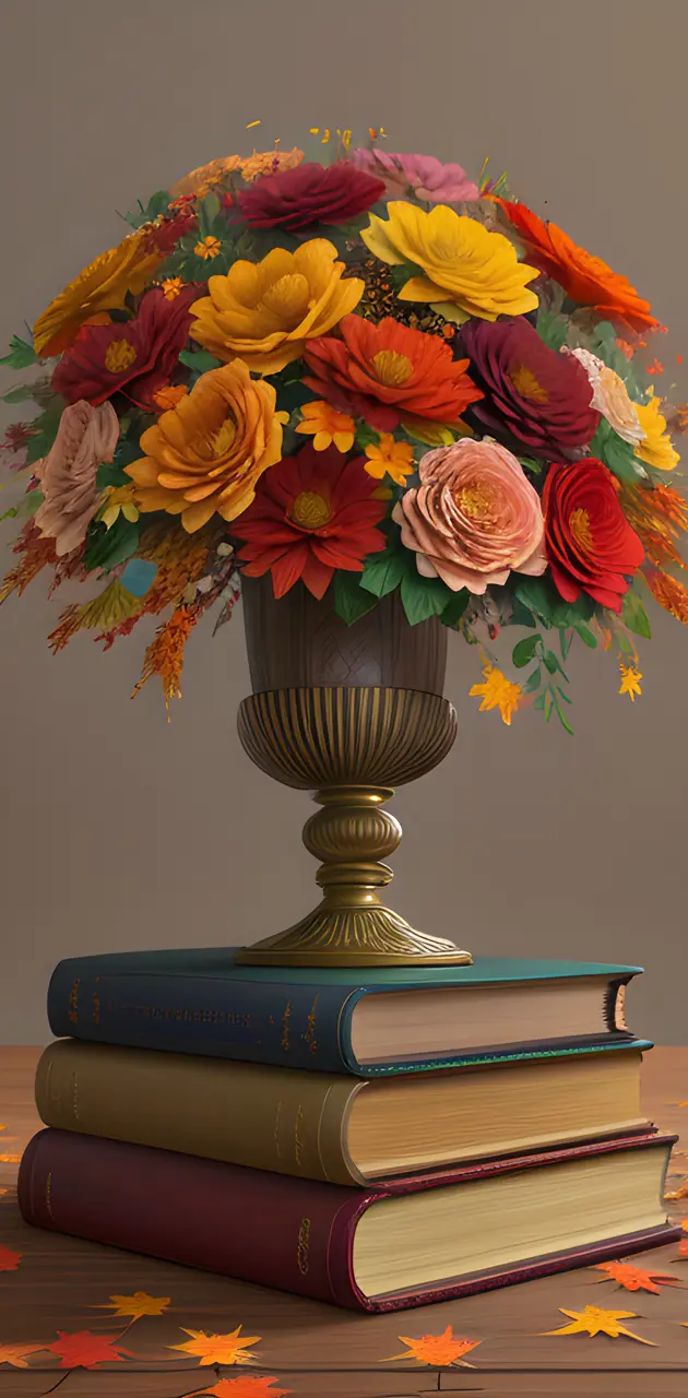 Vintage Autumn Library Book Floral Display Cozy Nostalgia