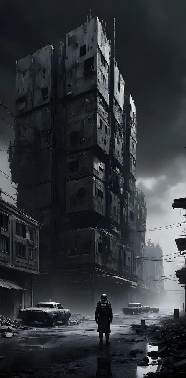 Black and white fallout city