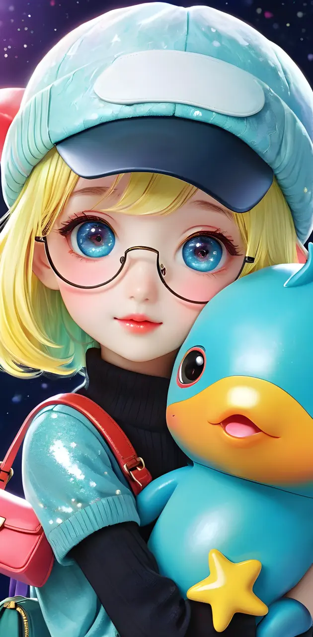a doll with a hat and glasses