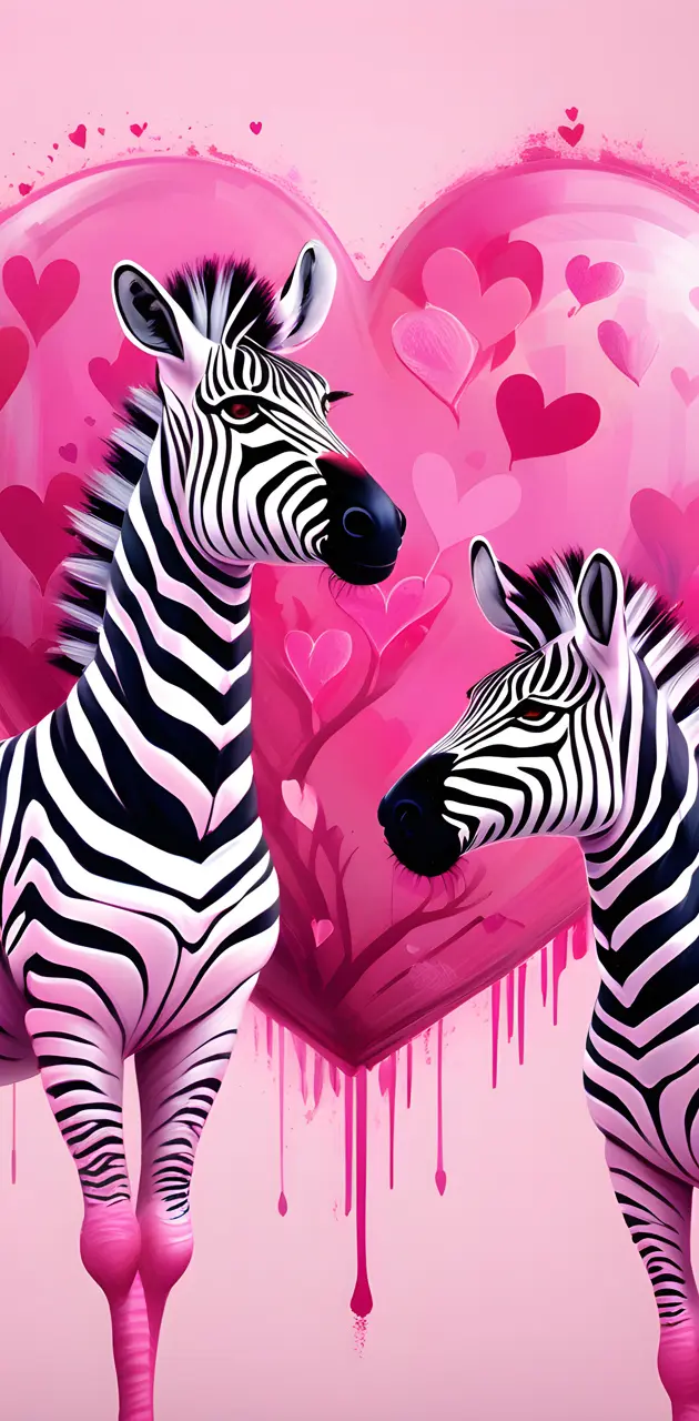 a zebra and hearts