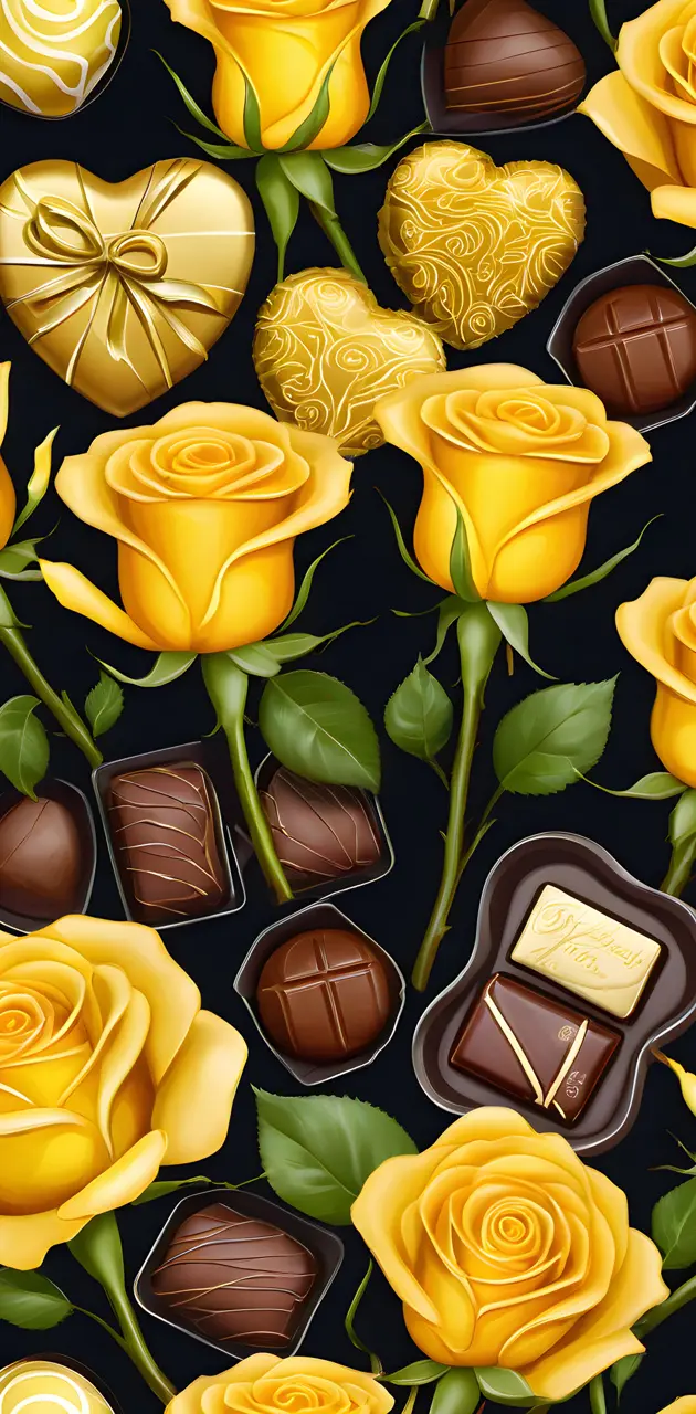 yellow roses and chocolate