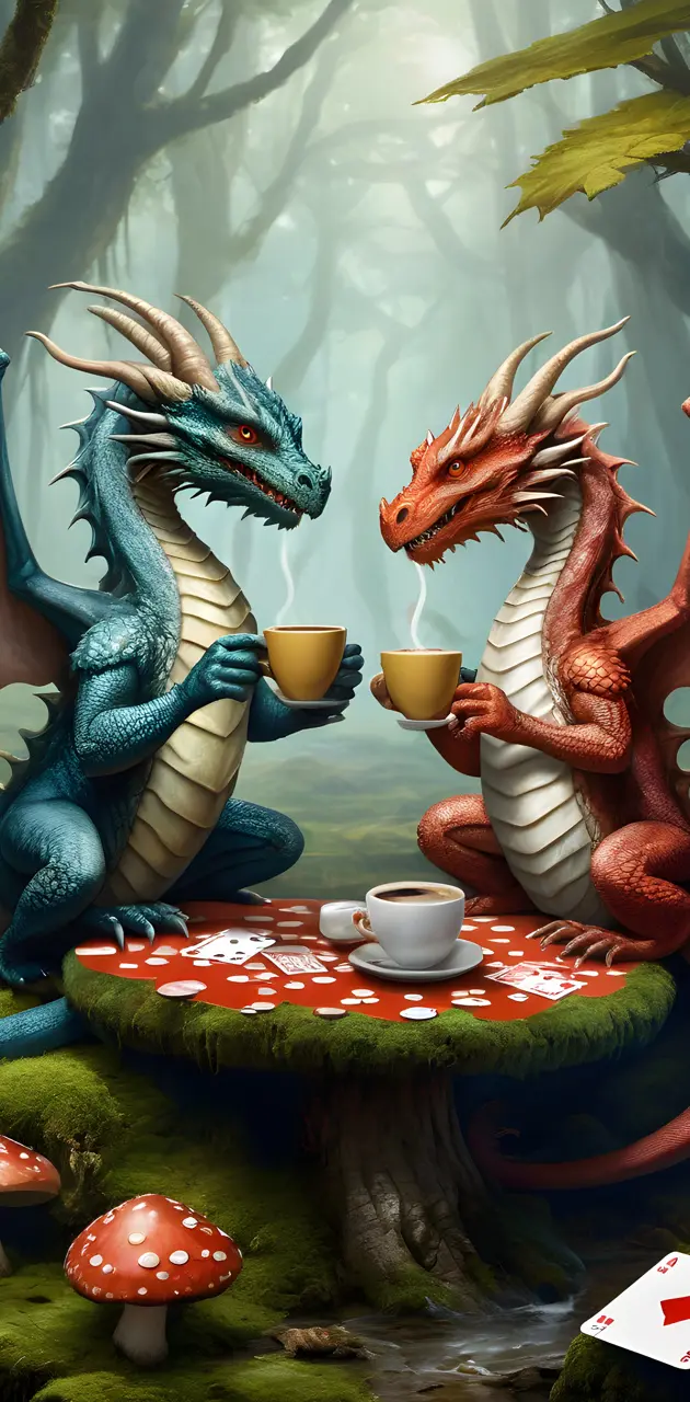 Dragons having coffee