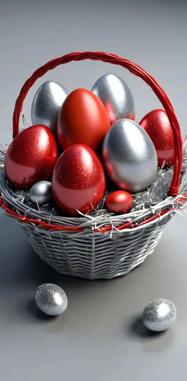 a basket of red and white balls