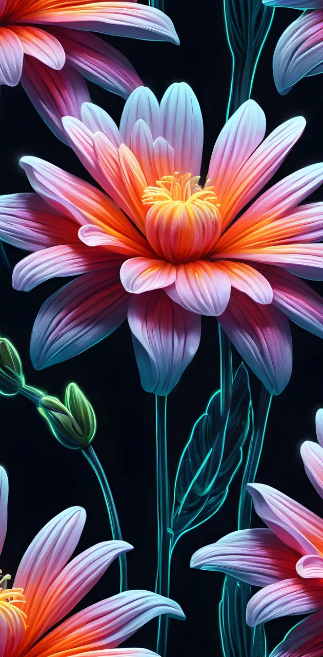 Hyper realistic neon flower.