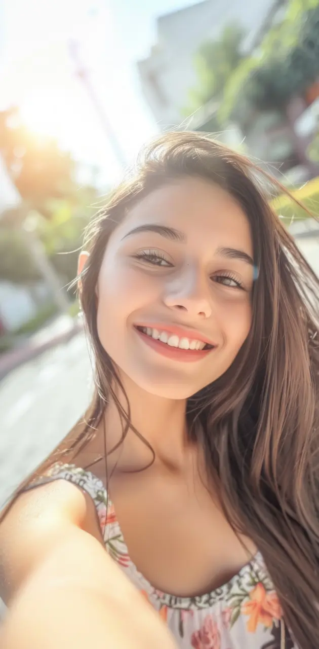 A smiling Mexican girl in summer outfit