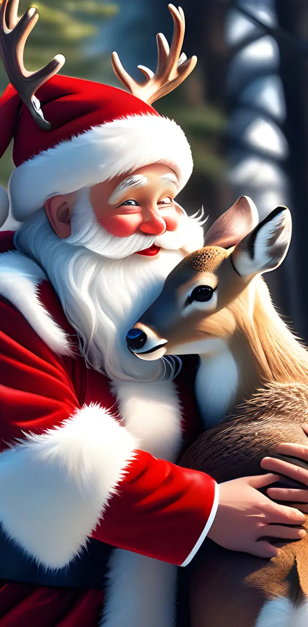 Santa Claus hug deer
