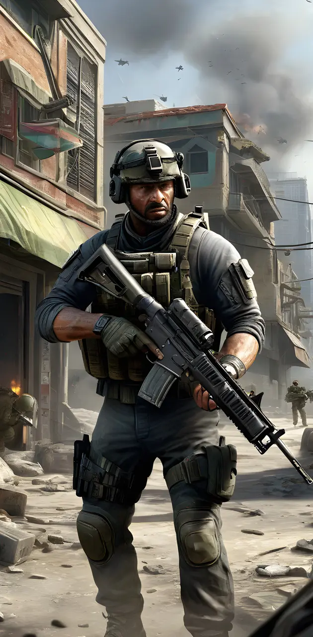 a man in military uniform holding a gun
