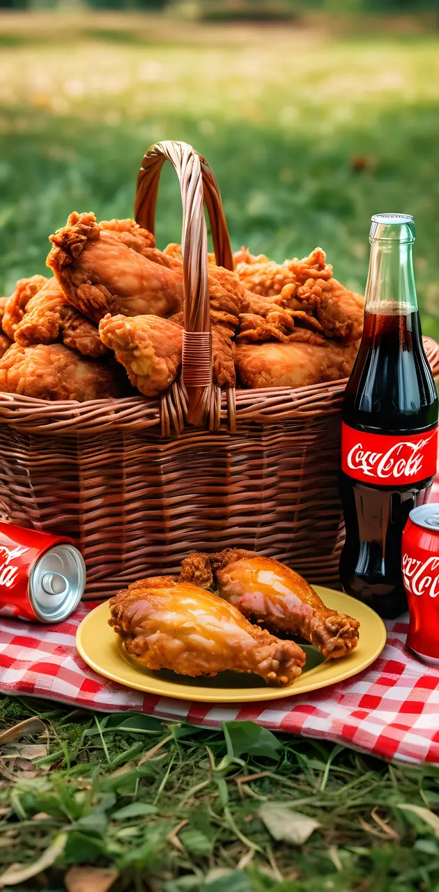 Coca Cola picnic, fried chicken, picnic basket,