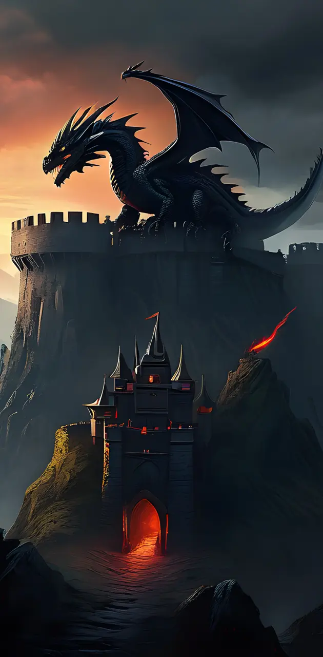 Large dragon guarding fortress
