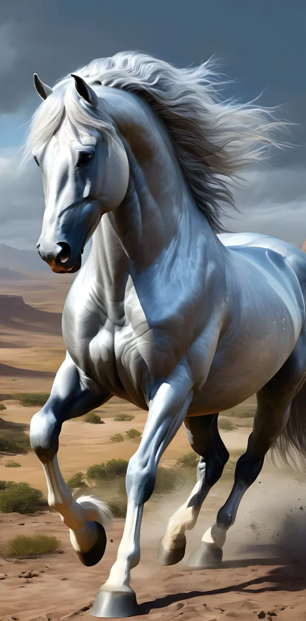 Silver Stallion in the desert