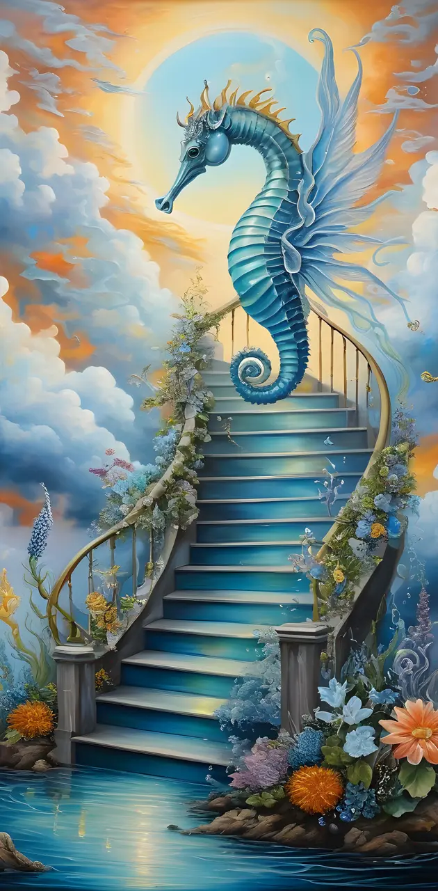 a painting of a dragon on a staircase