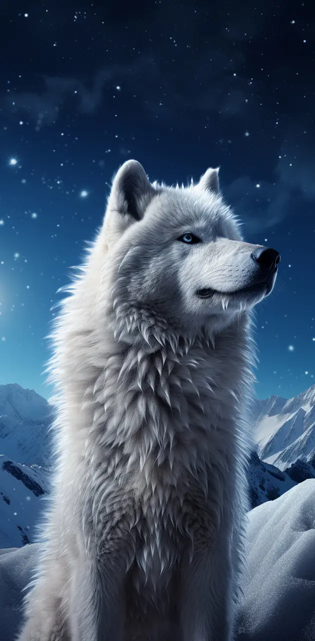 A mystical snow wolf