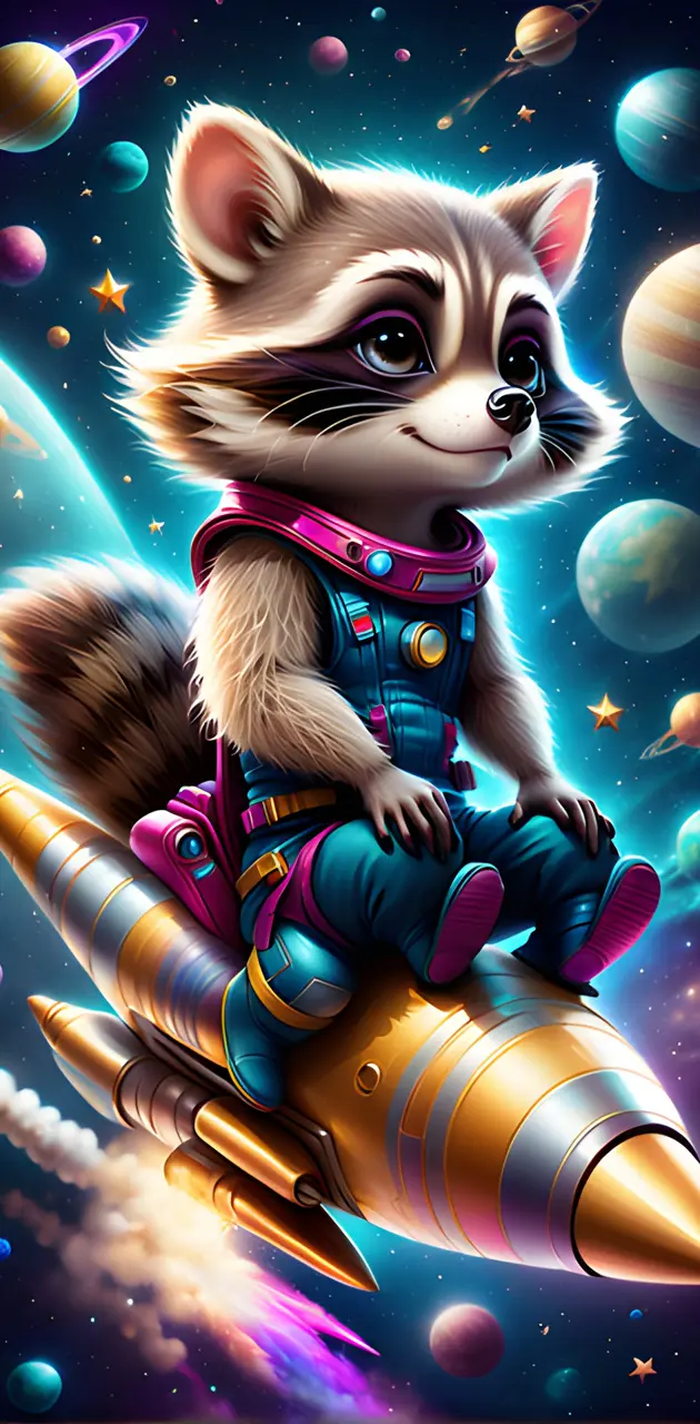 A Raccoon on rocket