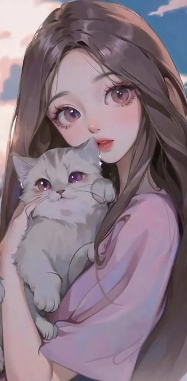 Anime girl with cat wallpaper 