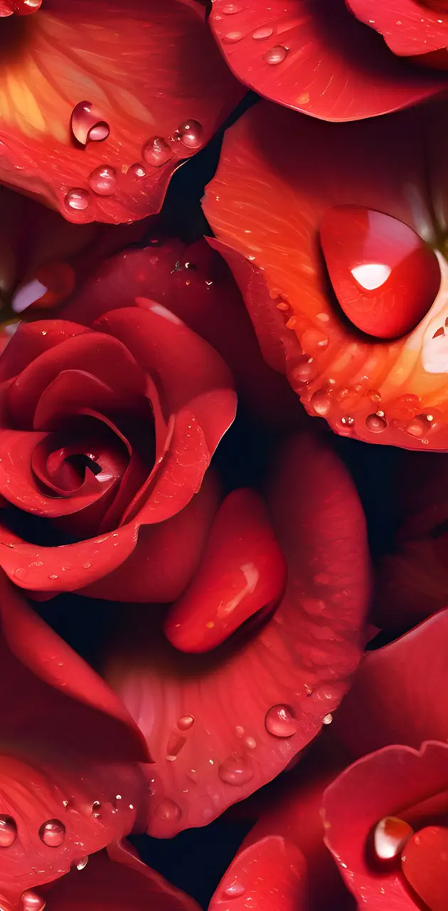 Dew drop on red rose petals
