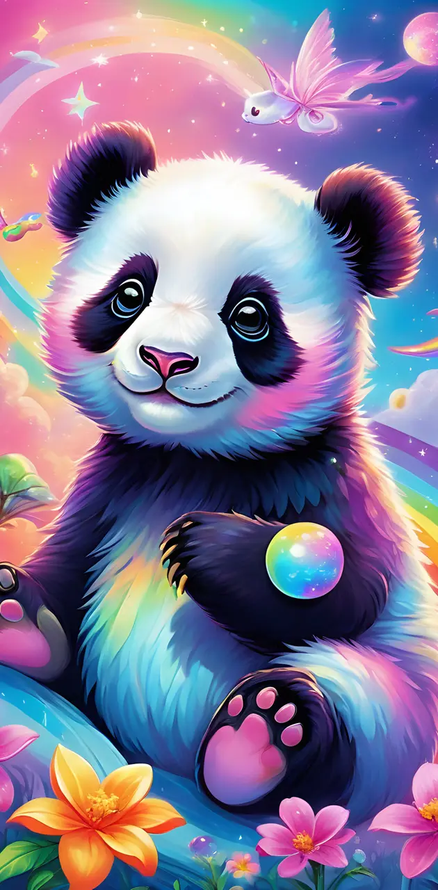Lisa Frank style panda bear