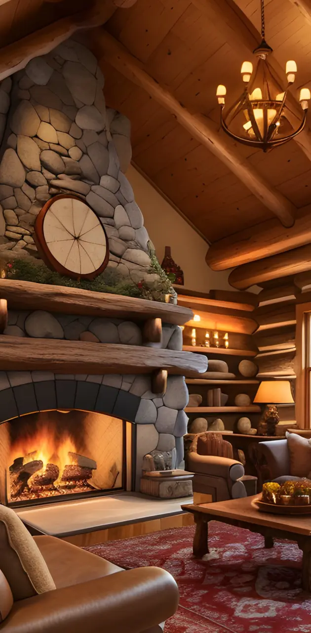 Log Cabin fireplace 