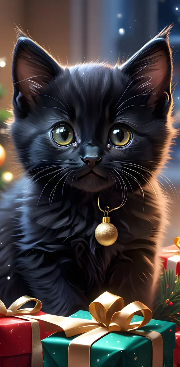a black cat with a gold bell