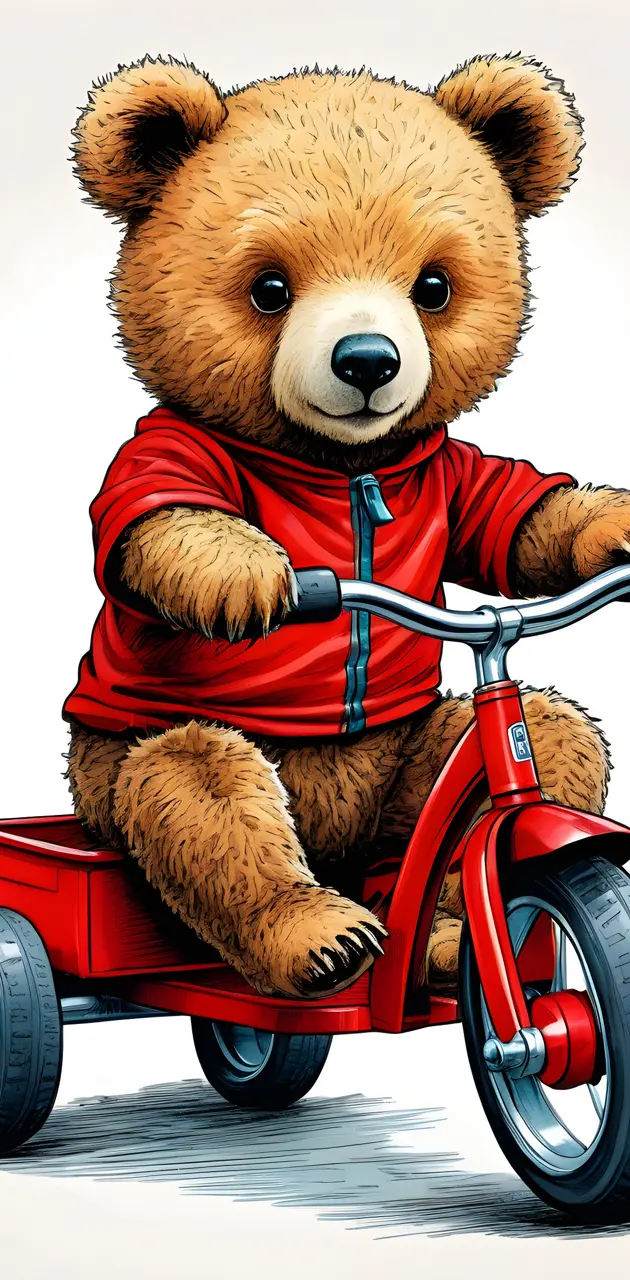 a teddy bear riding a tricycle