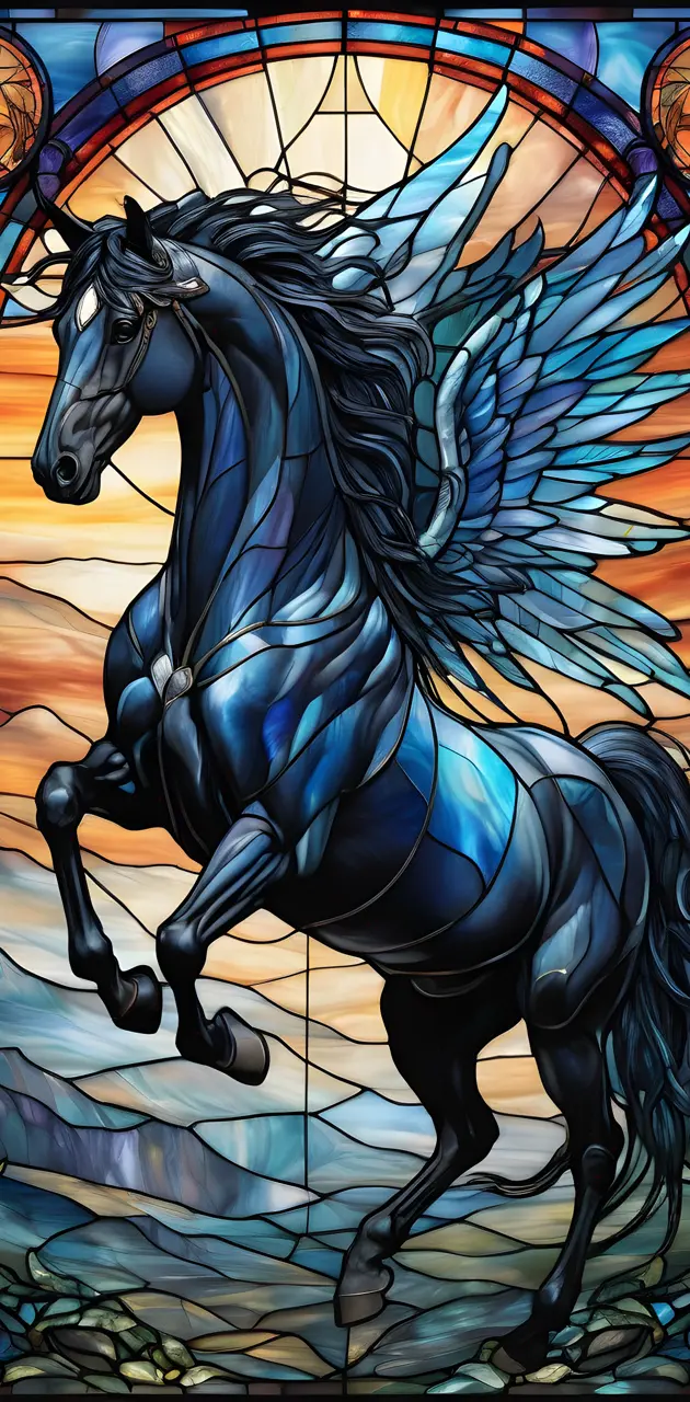 black horse stained glass