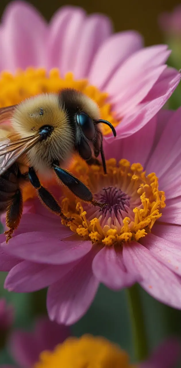 Flower with bee nature wallpaper