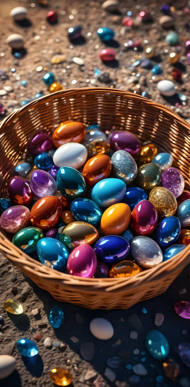 a basket of colorful eggs