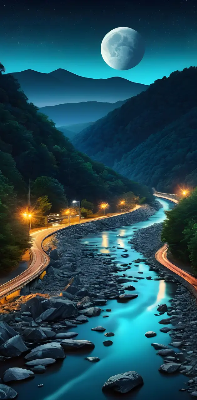 East Tennessee Mountain River at night future