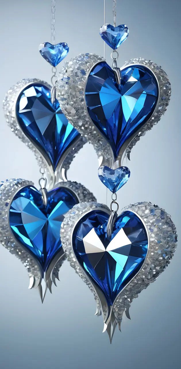 blue & silver hearts with hanging crystals