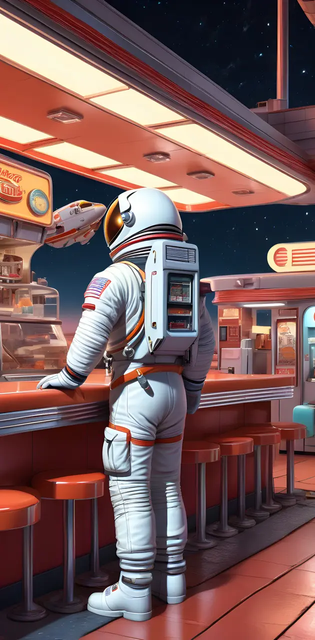 Un astronauta que ha ido al MC donals de marte a pedir un MC menú.