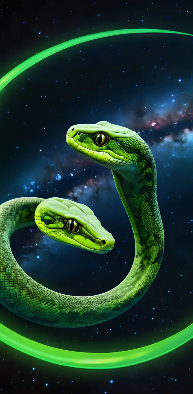 a green snake with a black background