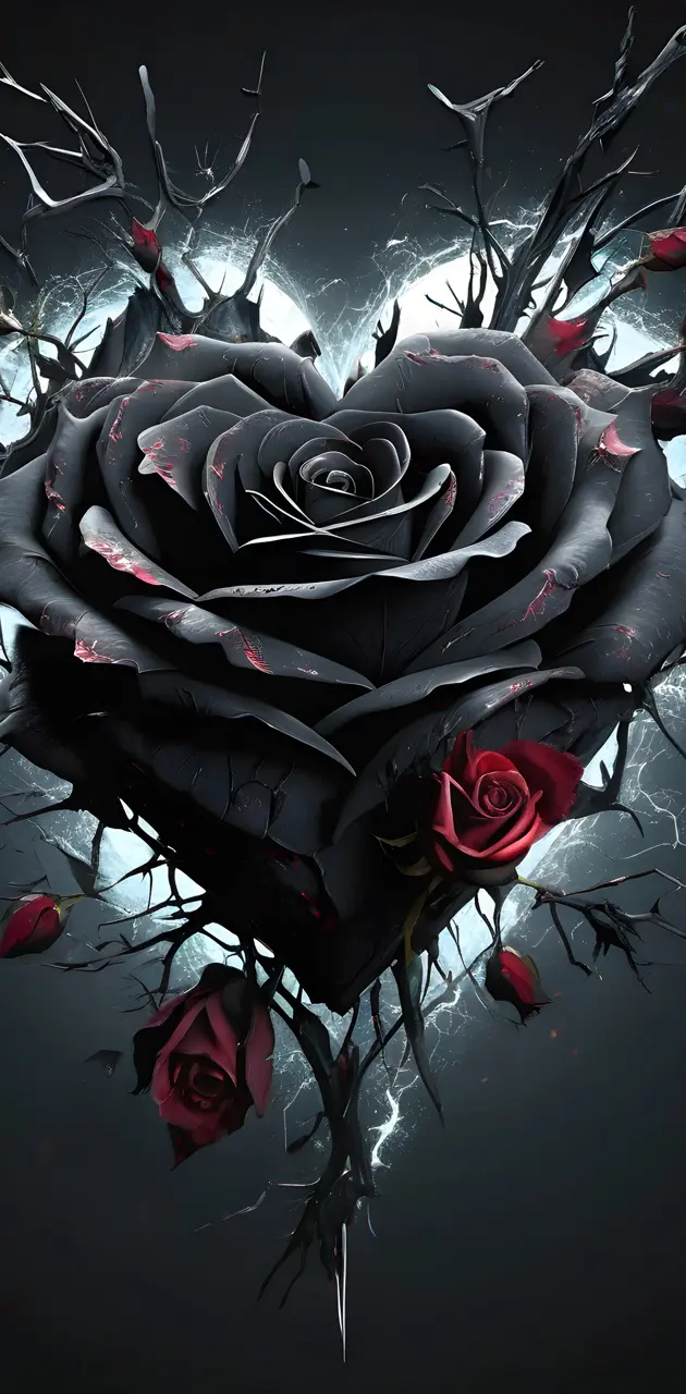 a rose with water droplets on it, black heart, sad rose mind