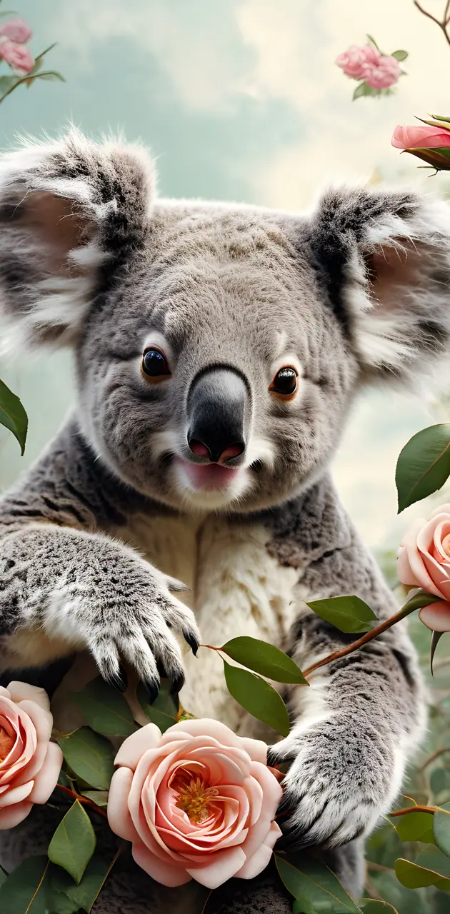 a koala bear holding a rose
